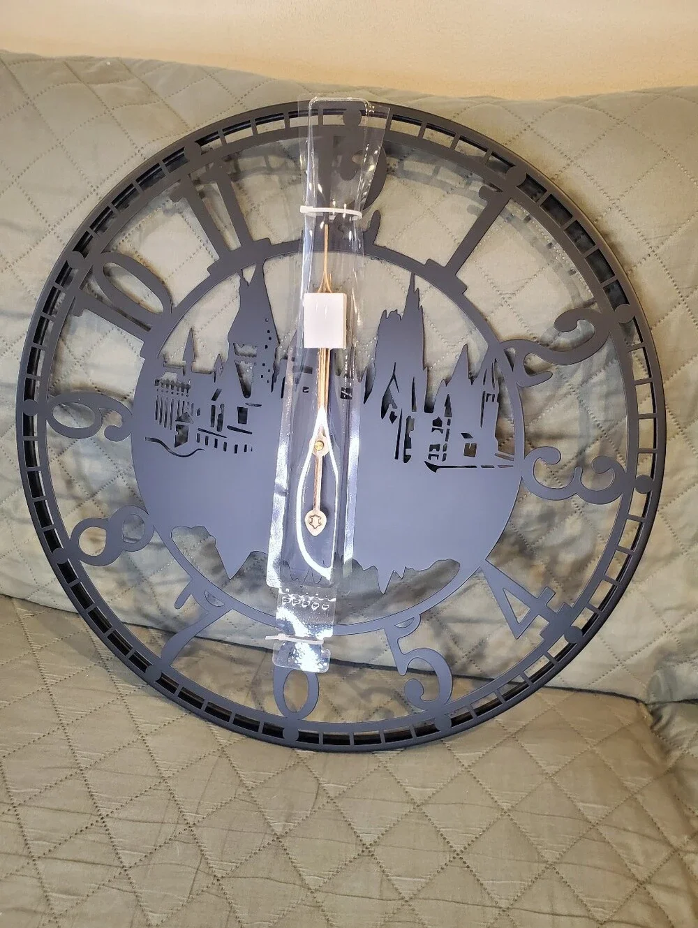 Black Metal Decorative Wall Clock with Castle Silhouette NWT